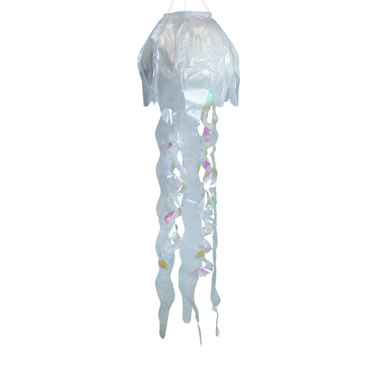 In the Breeze 5256 — 40-inch White Iridescent Jellyfish 3D Windsock — Simmering Windsock with Inflatable Head and Free-Flowing Tentacles